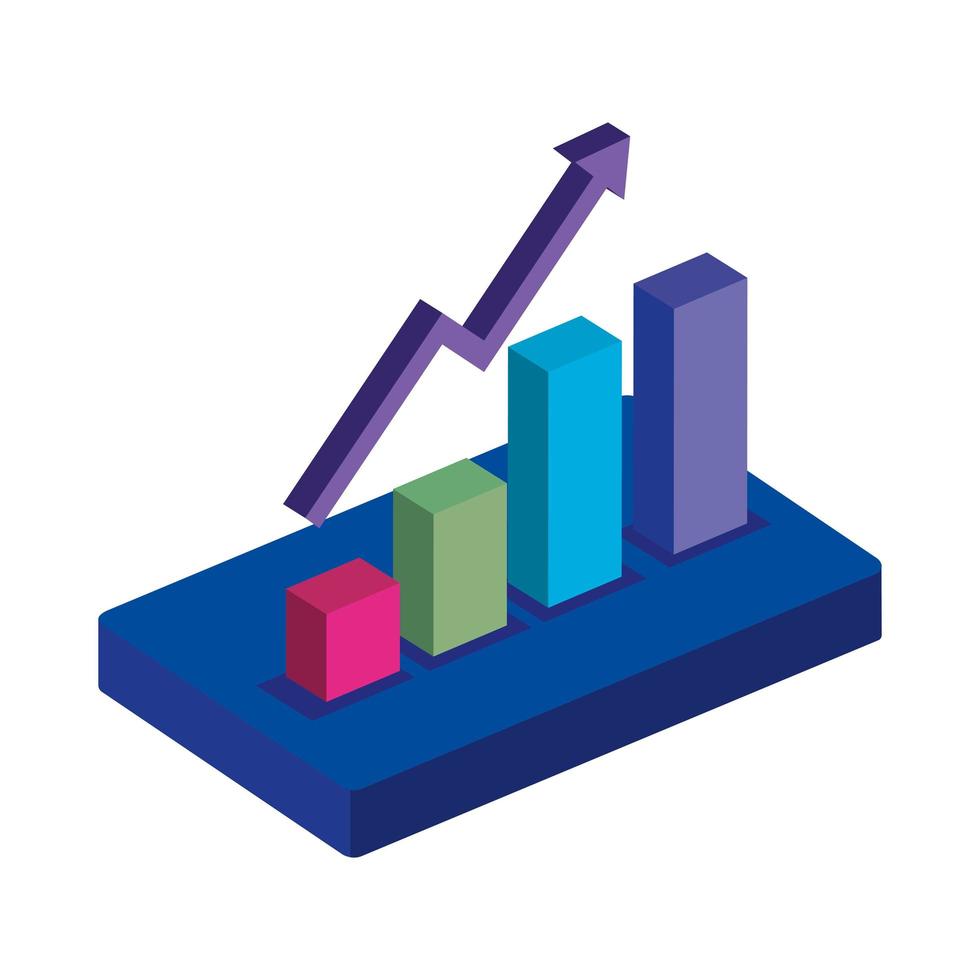 bars statistische grafiek met pijl omhoog geïsoleerd pictogram vector