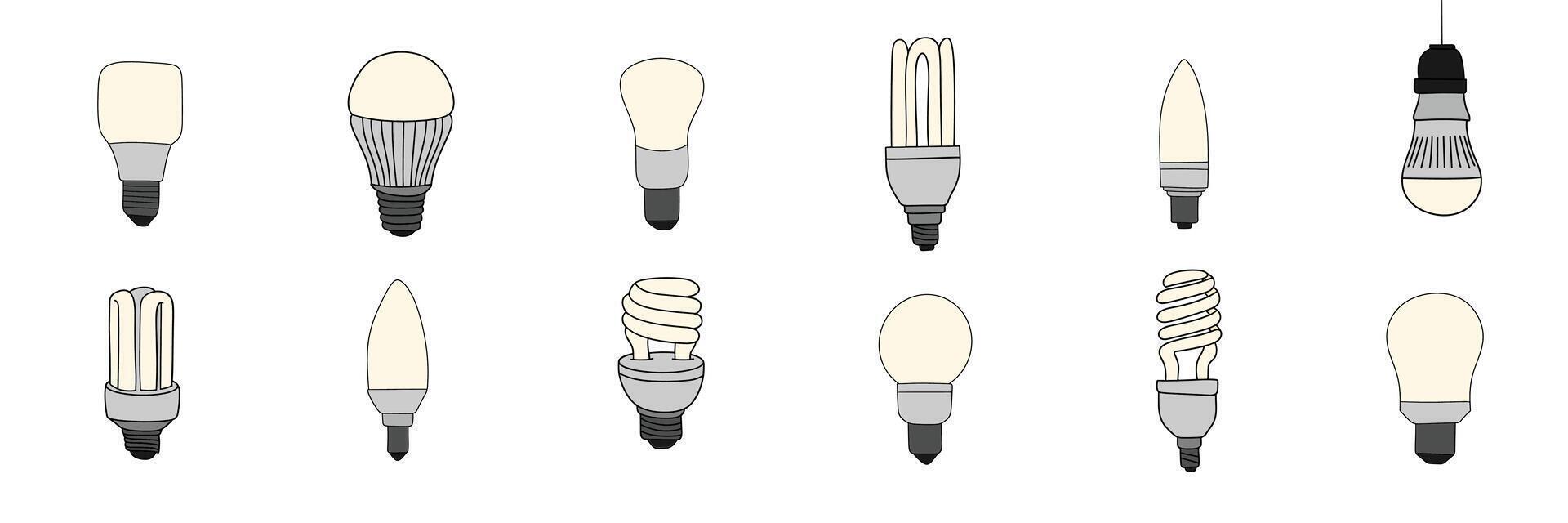 groot reeks van lamp licht in tekening stijl. hand- trek kunst. vector