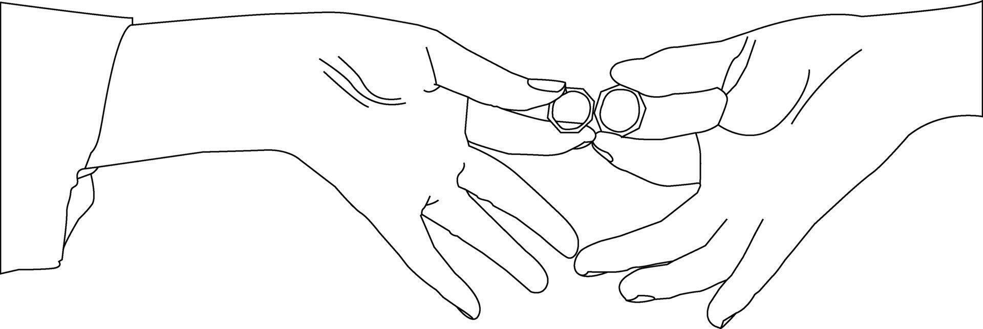 een lijn tekening hand- Holding Aan wit achtergrond vector