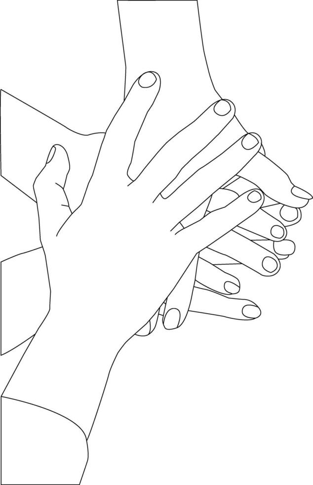 een lijn tekening hand- Holding Aan wit achtergrond vector