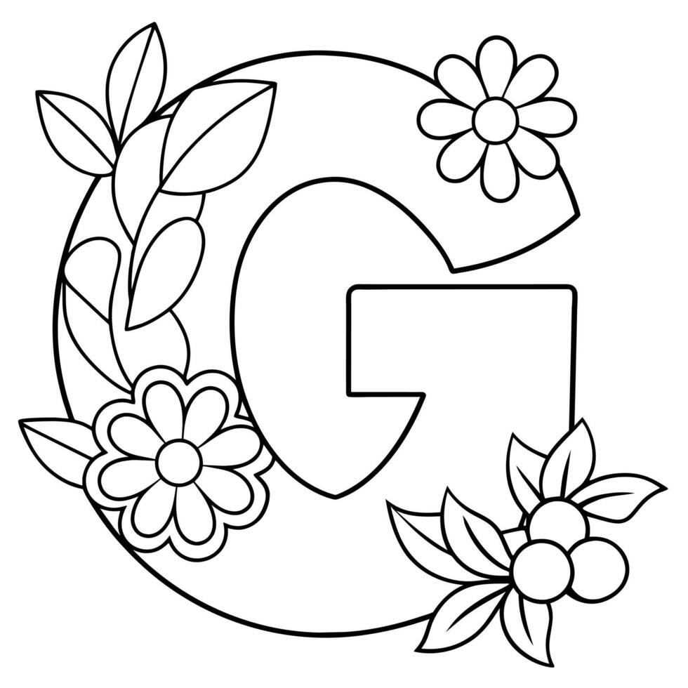 alfabet g kleur bladzijde met de bloem, g brief digitaal schets bloemen kleur bladzijde, abc kleur bladzijde vector