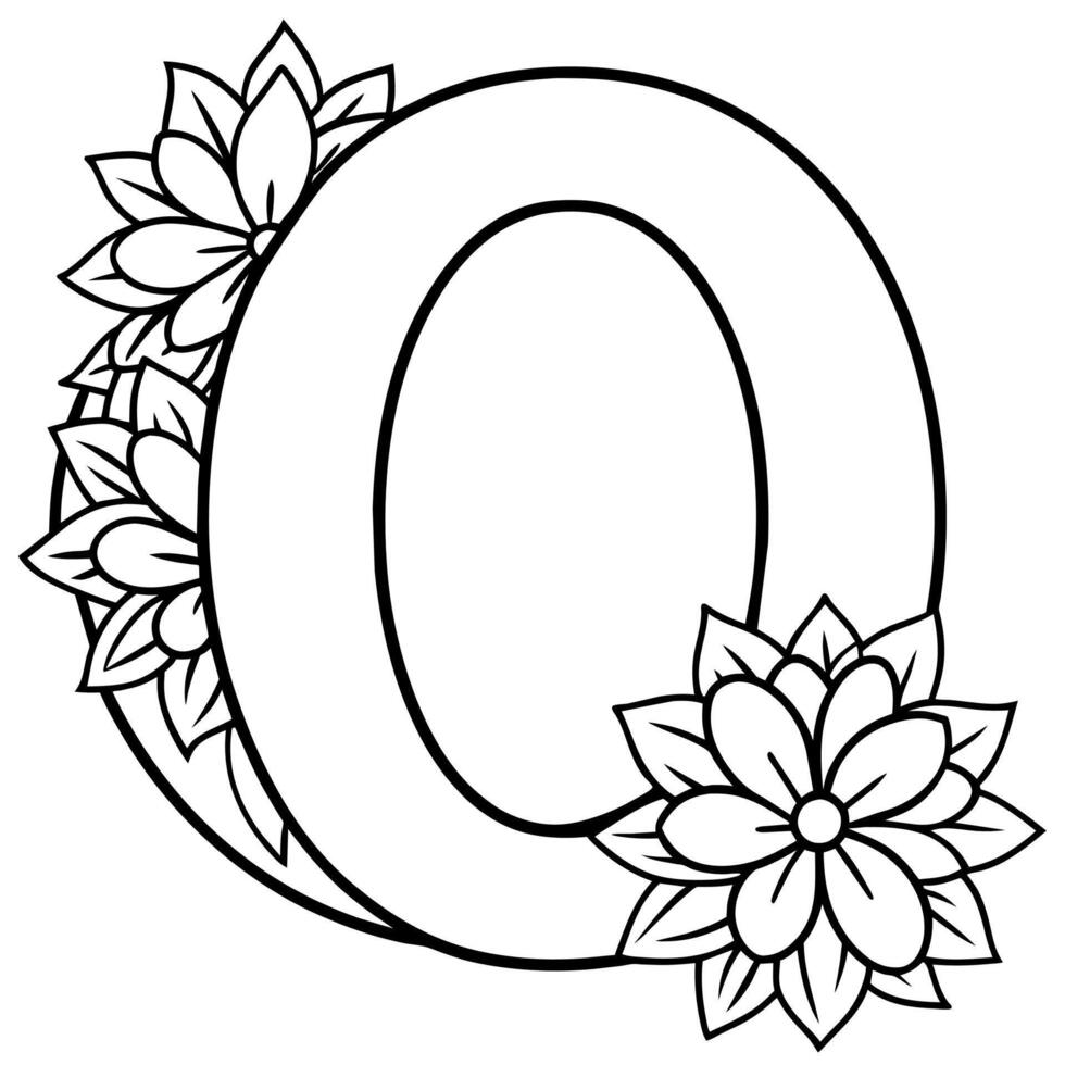 alfabet O kleur bladzijde met de bloem, O brief digitaal schets bloemen kleur bladzijde, abc kleur bladzijde vector