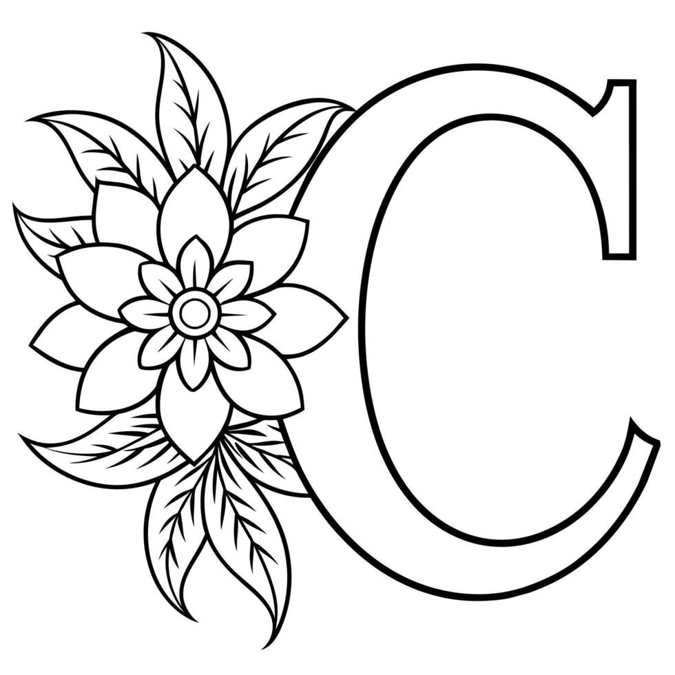 alfabet c kleur bladzijde met de bloem, c brief digitaal schets bloemen kleur bladzijde, abc kleur bladzijde vector
