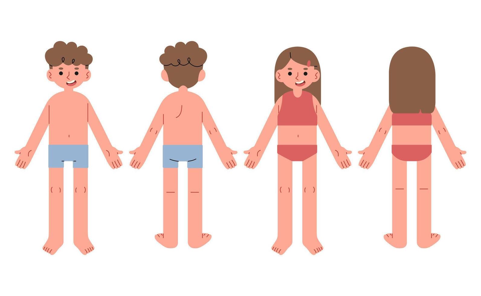 lichaam onderdelen Mens en vrouw 4 schattig Aan een wit achtergrond, illustratie. vector