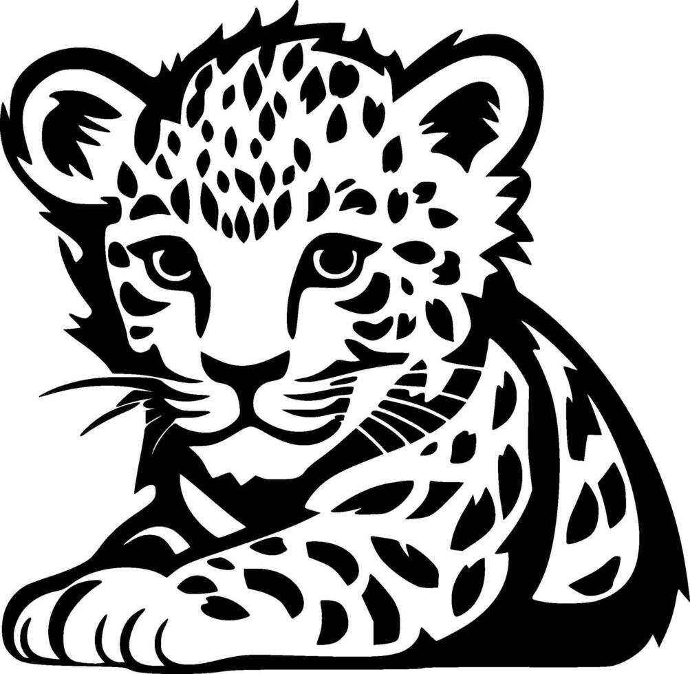 luipaard baby, zwart en wit illustratie vector