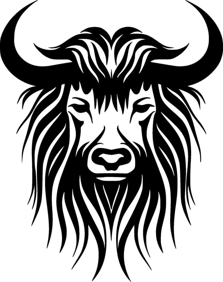 hoogland koe - zwart en wit geïsoleerd icoon - illustratie vector