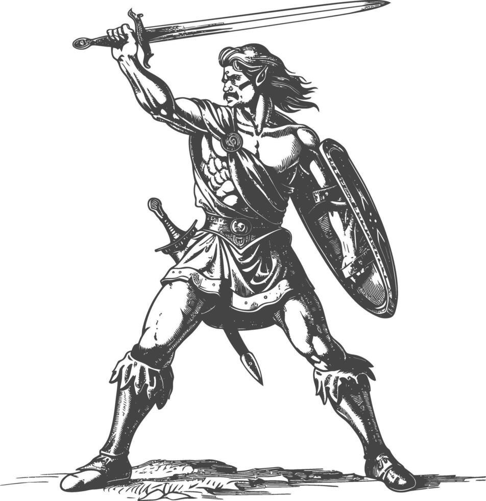 elf krijger met zwaard afbeeldingen gebruik makend van oud gravure stijl vector
