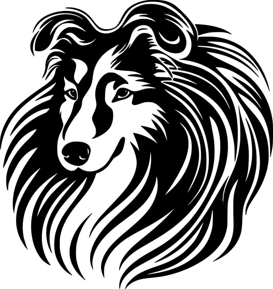 shetland herdershond - zwart en wit geïsoleerd icoon - illustratie vector