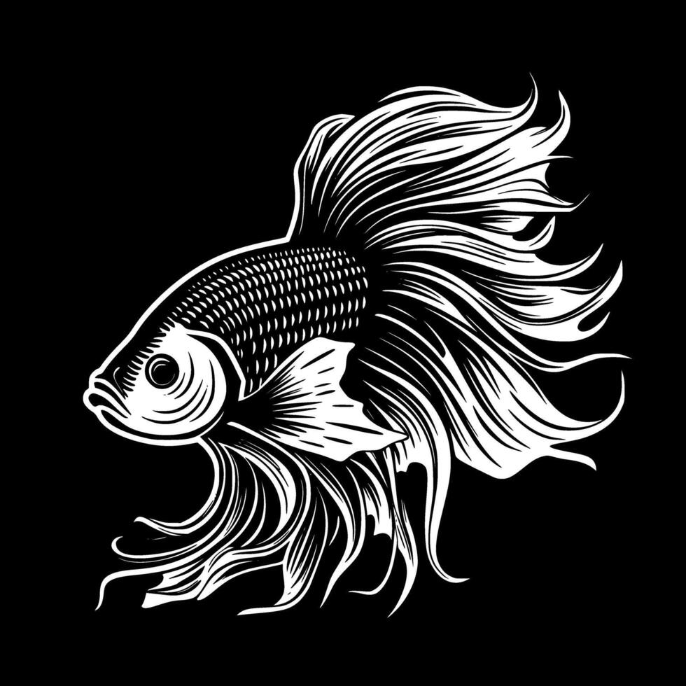 betta vis, zwart en wit illustratie vector