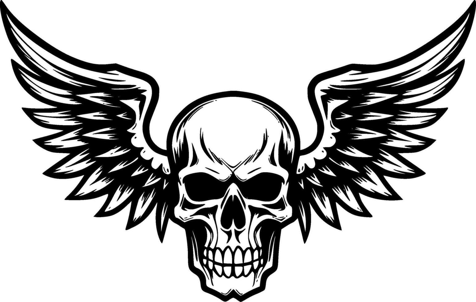 schedel met Vleugels, zwart en wit illustratie vector