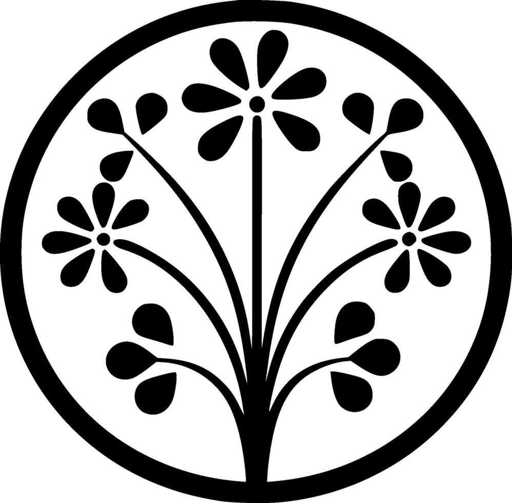 bloemen - zwart en wit geïsoleerd icoon - illustratie vector