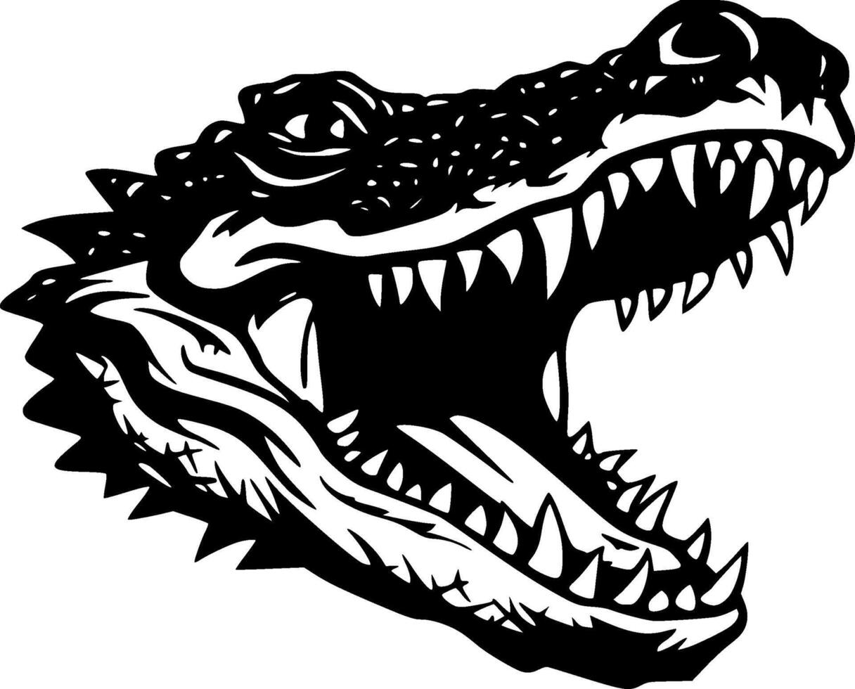 krokodil - zwart en wit geïsoleerd icoon - illustratie vector