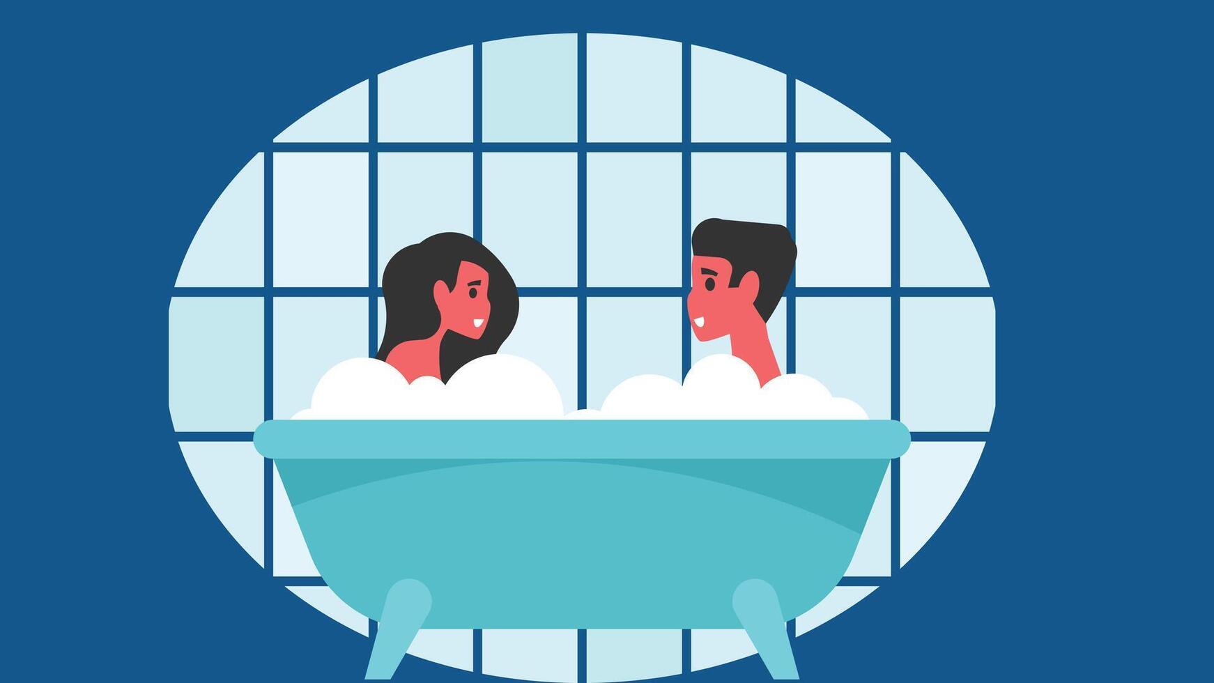 Mens en vrouw nemen douche samen in bad kuip illustratie vector