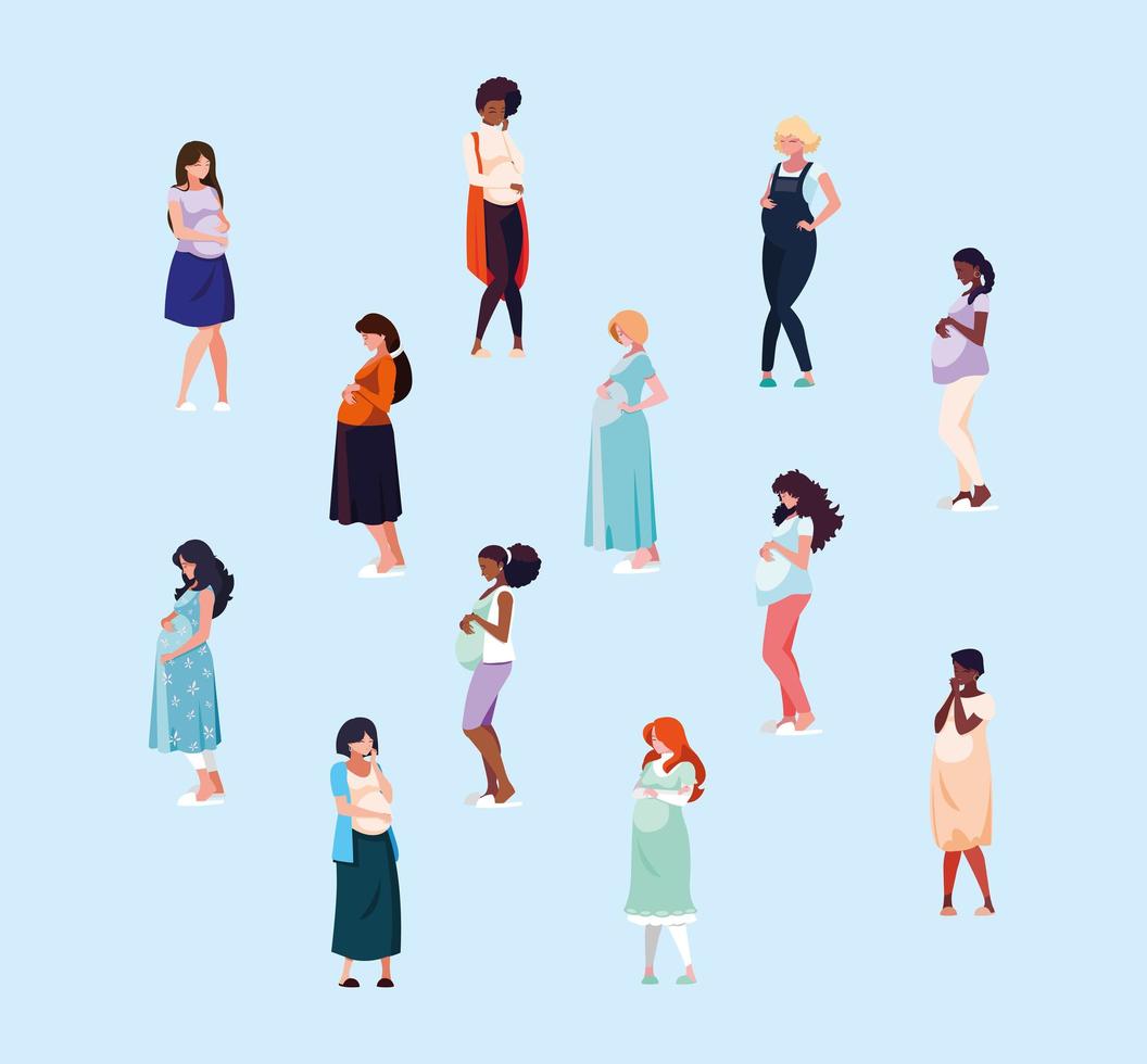 groep zwangere vrouwen avatar karakter vector