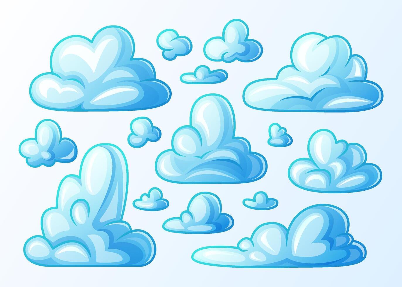 blauw wolken geïsoleerd Aan een licht achtergrond. verzameling van kleurrijk elementen. verschillend vorm tekenfilm cumulus. vector
