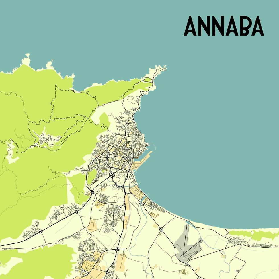 Annaba, Algerije, kaart poster kunst vector