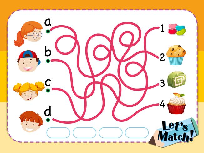 Matching game sjabloon met kinderen en desserts vector