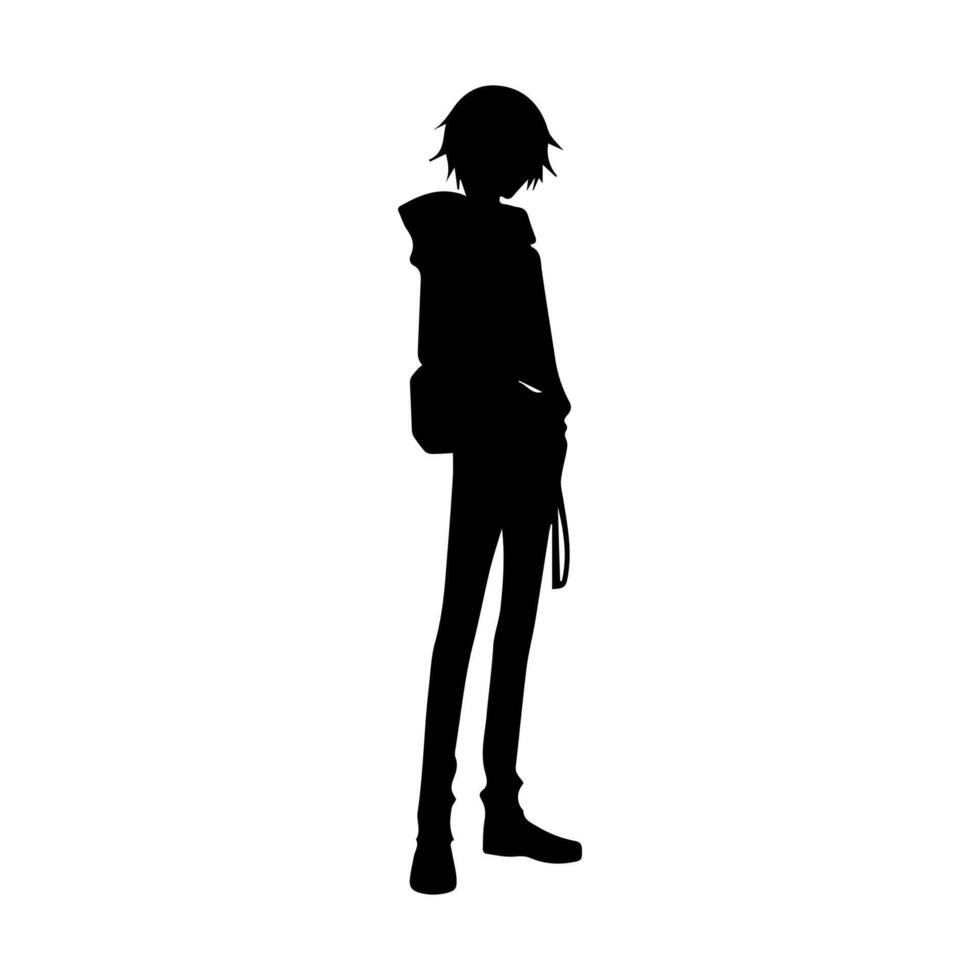 illustratie van jongen profiel anime stijl, zwart silhouet geïsoleerd Aan wit achtergrond vector