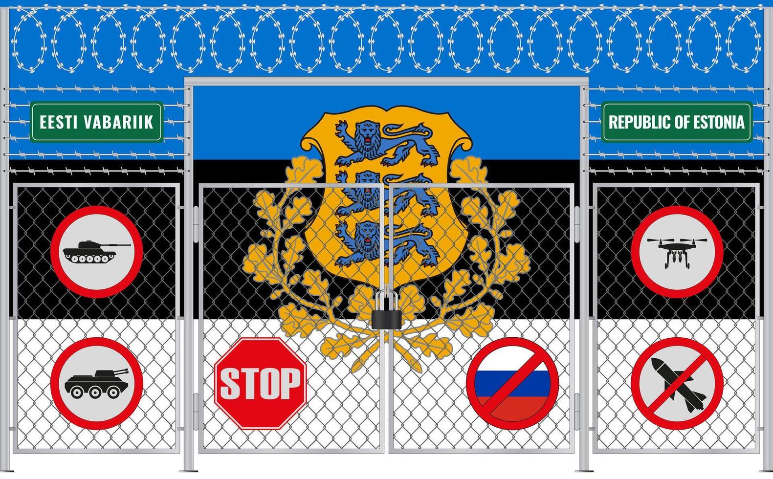 illustratie van de vlag van Estland onder de rooster. de concept van isolationisme. Nee oorlog. vector