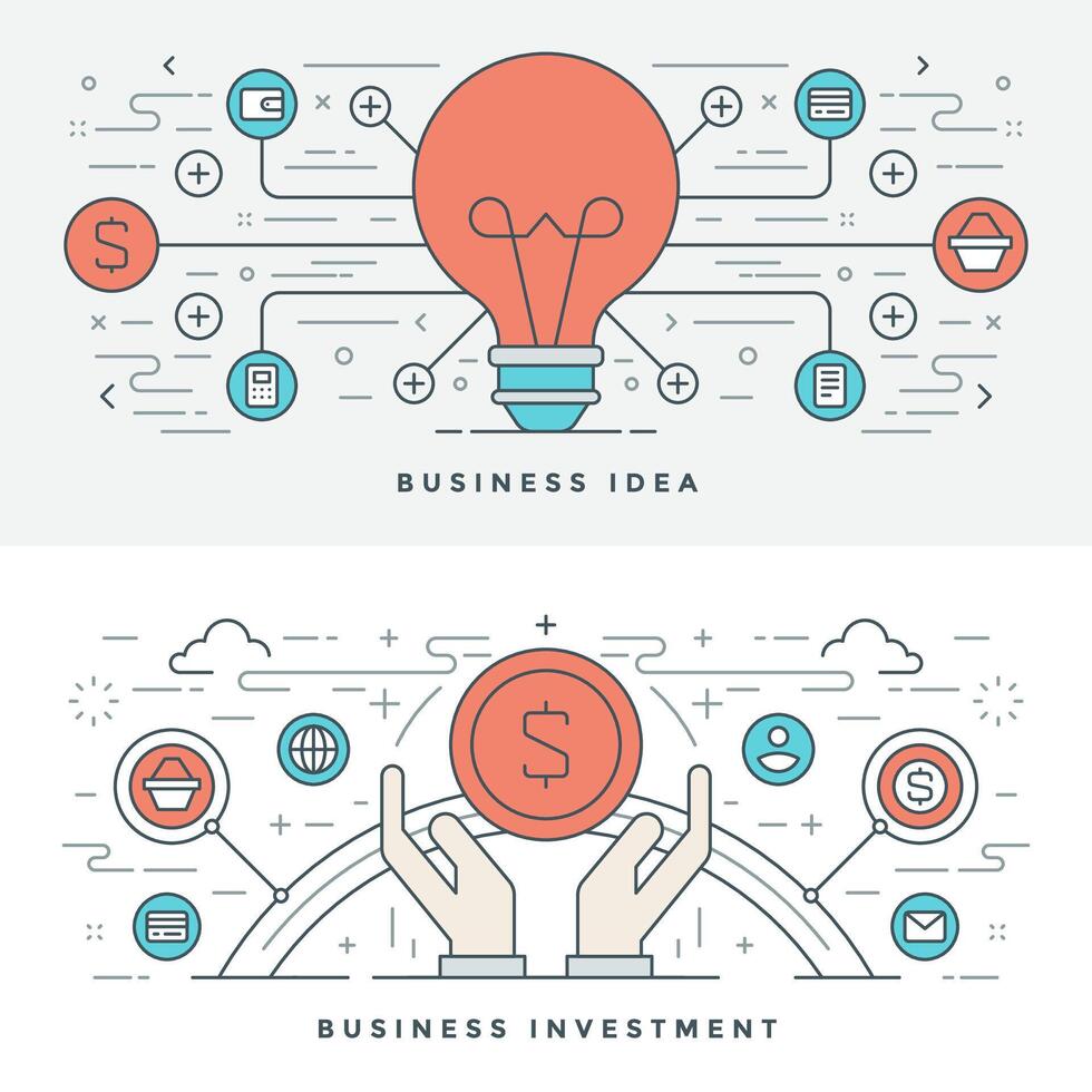 vlak lijn bedrijf idee en investering. illustratie. modern dun lineair beroerte pictogrammen. vector