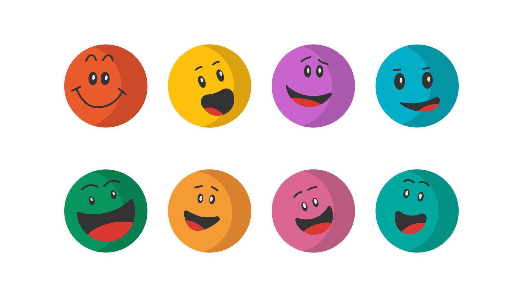 gelukkig glimlach reeks illustratie emoticon. schattig symbool tekenfilm emotie. geluk fase teken en karakter vrolijk icoon. verzameling uitdrukking humor emoji vector