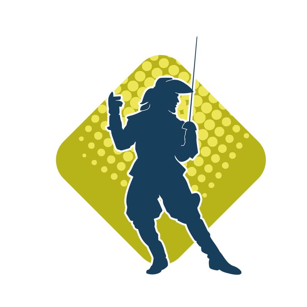 silhouet van een mannetje krijger in actie houding met zwaard wapen. silhouet van een Mens vechter draag- zwaard wapen. vector