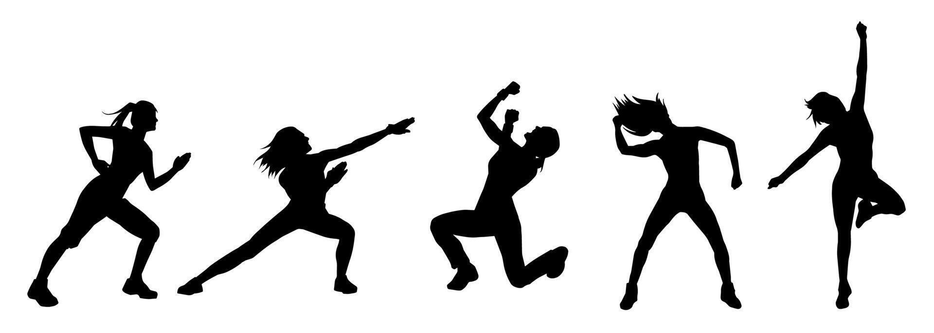 silhouet verzameling van slank vrouw dansers in actie houding vector