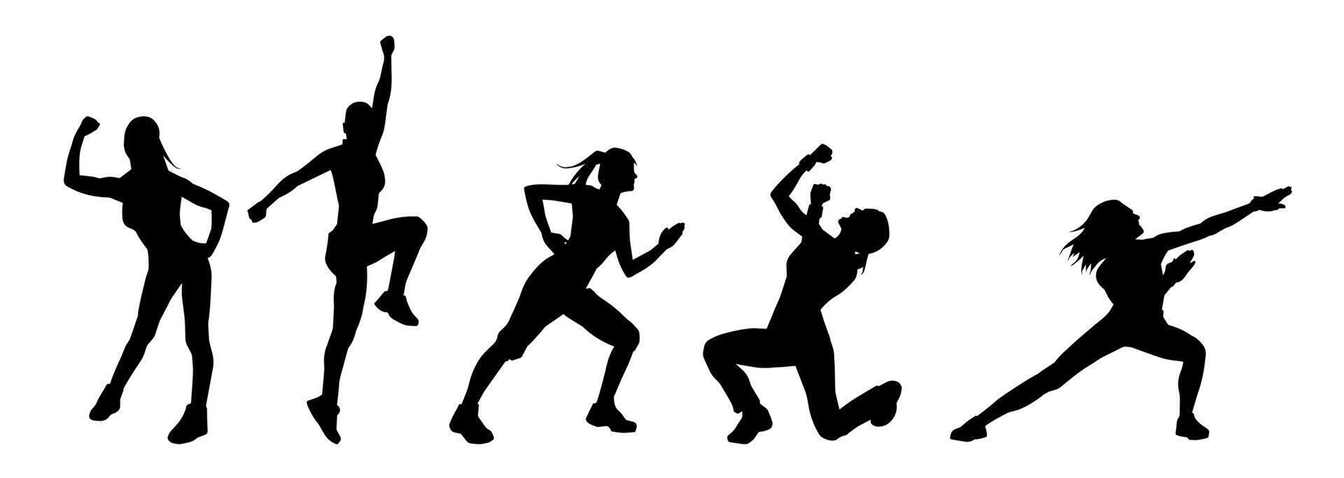 silhouet verzameling van slank vrouw dansers in actie houding vector