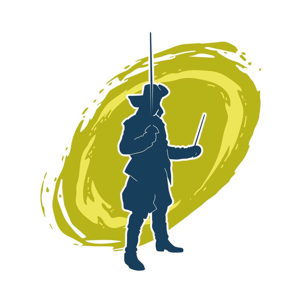 silhouet van een mannetje krijger in actie houding met zwaard wapen. silhouet van een Mens vechter draag- zwaard wapen. vector