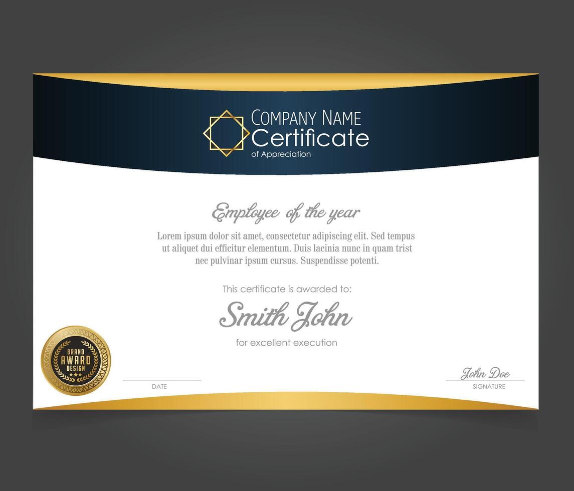 elegant modern goud baseren diploma certificaat sjabloon. gebruik voor afdrukken, certificaat, diploma, diploma uitreiking vector