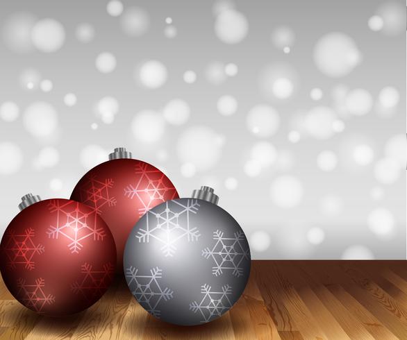 Drie kerstballen op houten vloer vector