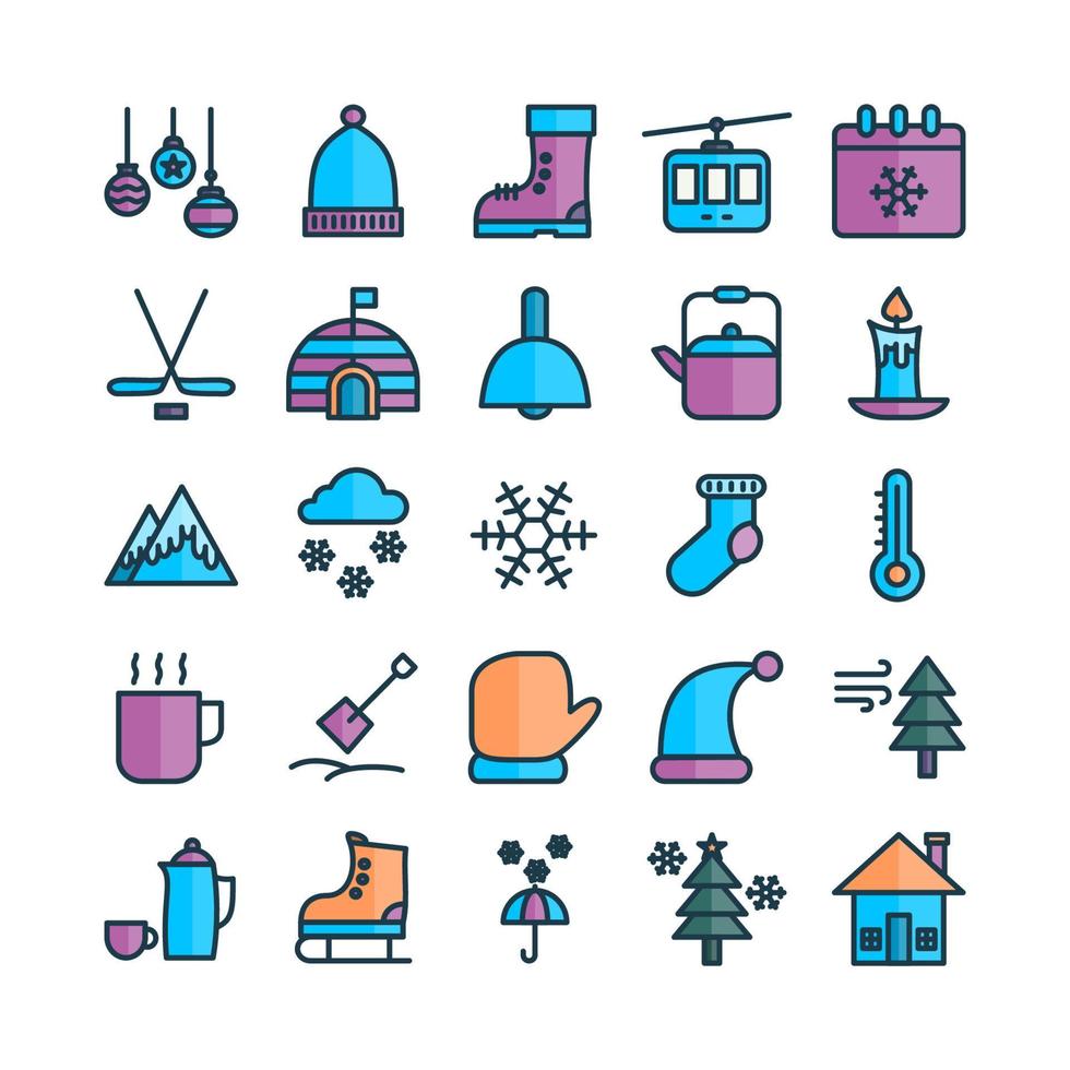 winter icon set vector platte lijn voor website, mobiele app, presentatie, sociale media. geschikt voor gebruikersinterface en gebruikerservaring.