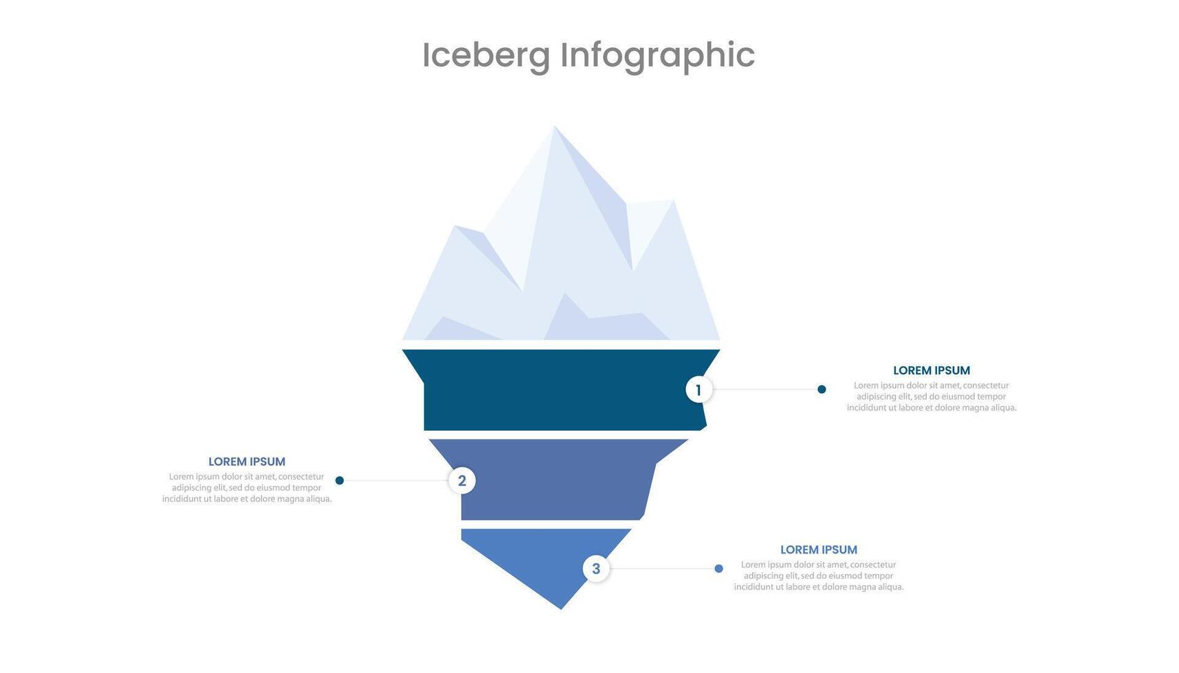 ijsberg model- infographic presentatie glijbaan sjabloon met 3 stappen vector