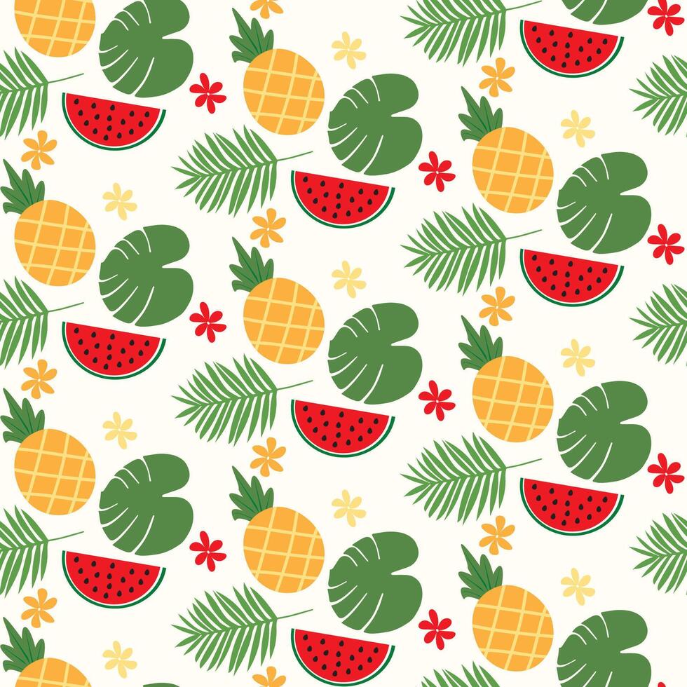 zomer fruit en tropisch bladeren naadloos patroon vector