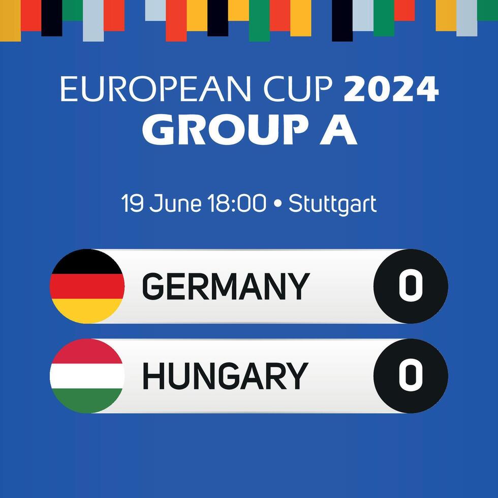 Duitsland vs Hongarije Europese Amerikaans voetbal kampioenschap groep een bij elkaar passen scorebord banier euro Duitsland 2024 vector