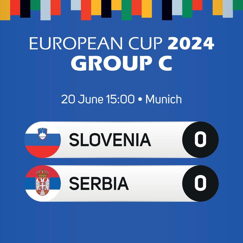 Slovenië vs Servië Europese Amerikaans voetbal kampioenschap groep c bij elkaar passen scorebord banier euro Duitsland 2024 vector