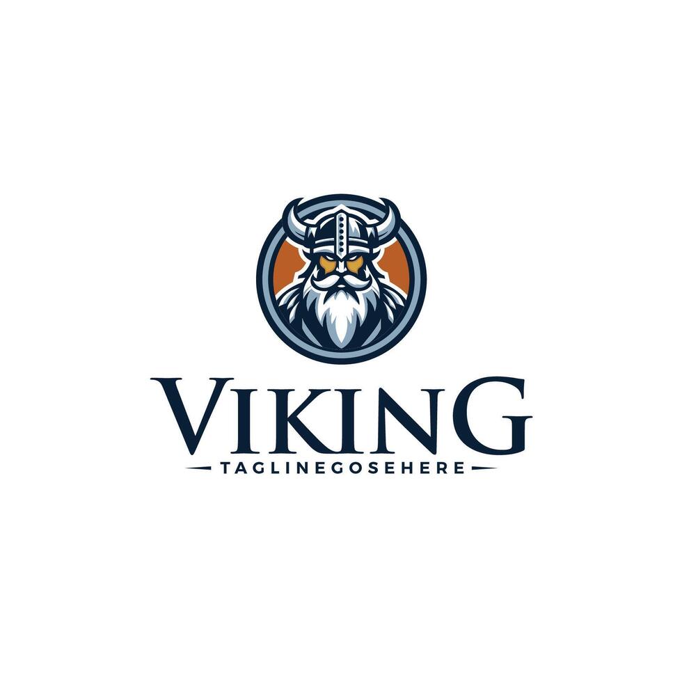 een viking logo ontwerp met een woest krijger met een gehoornd helm vector