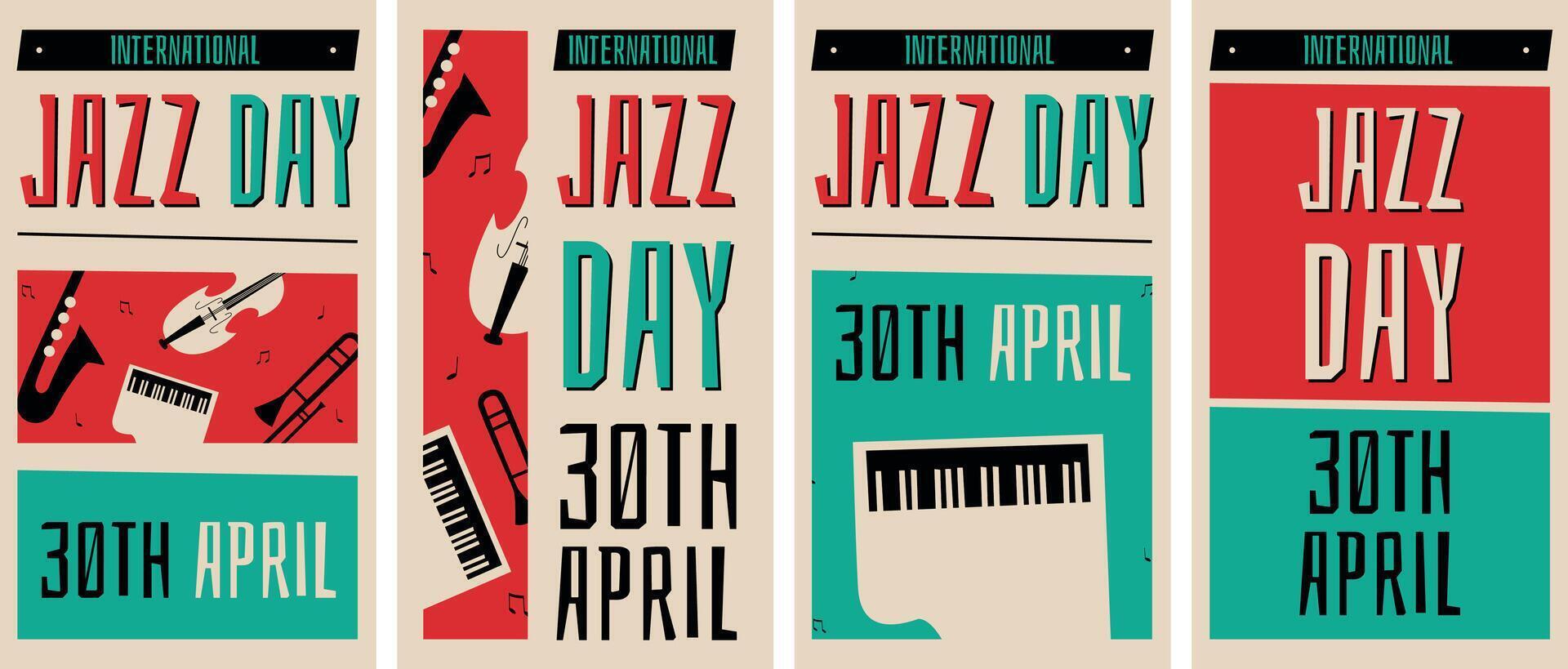 hand- getrokken Internationale jazz- dag illustratie verhalen sociaal media vector