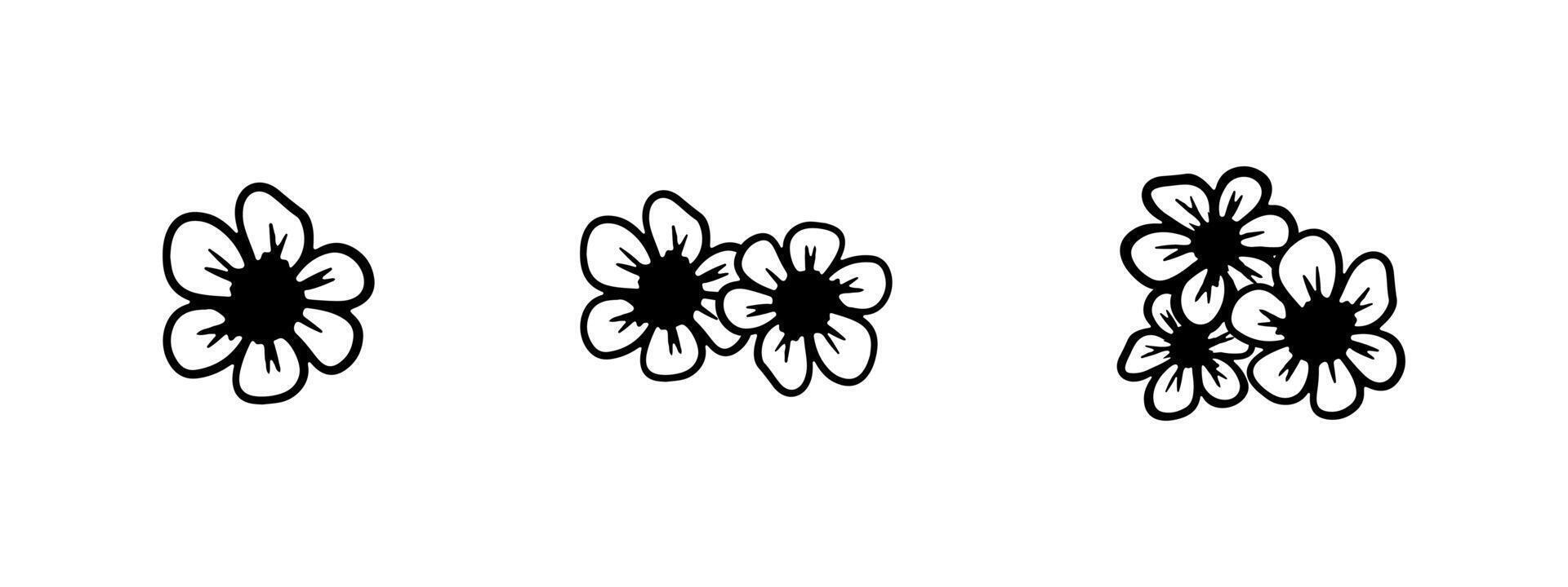 hand- getrokken aardbei bloemen voordat de uiterlijk van bessen. tekening illustratie. abstract tekening van een, twee en drie bloemen vector