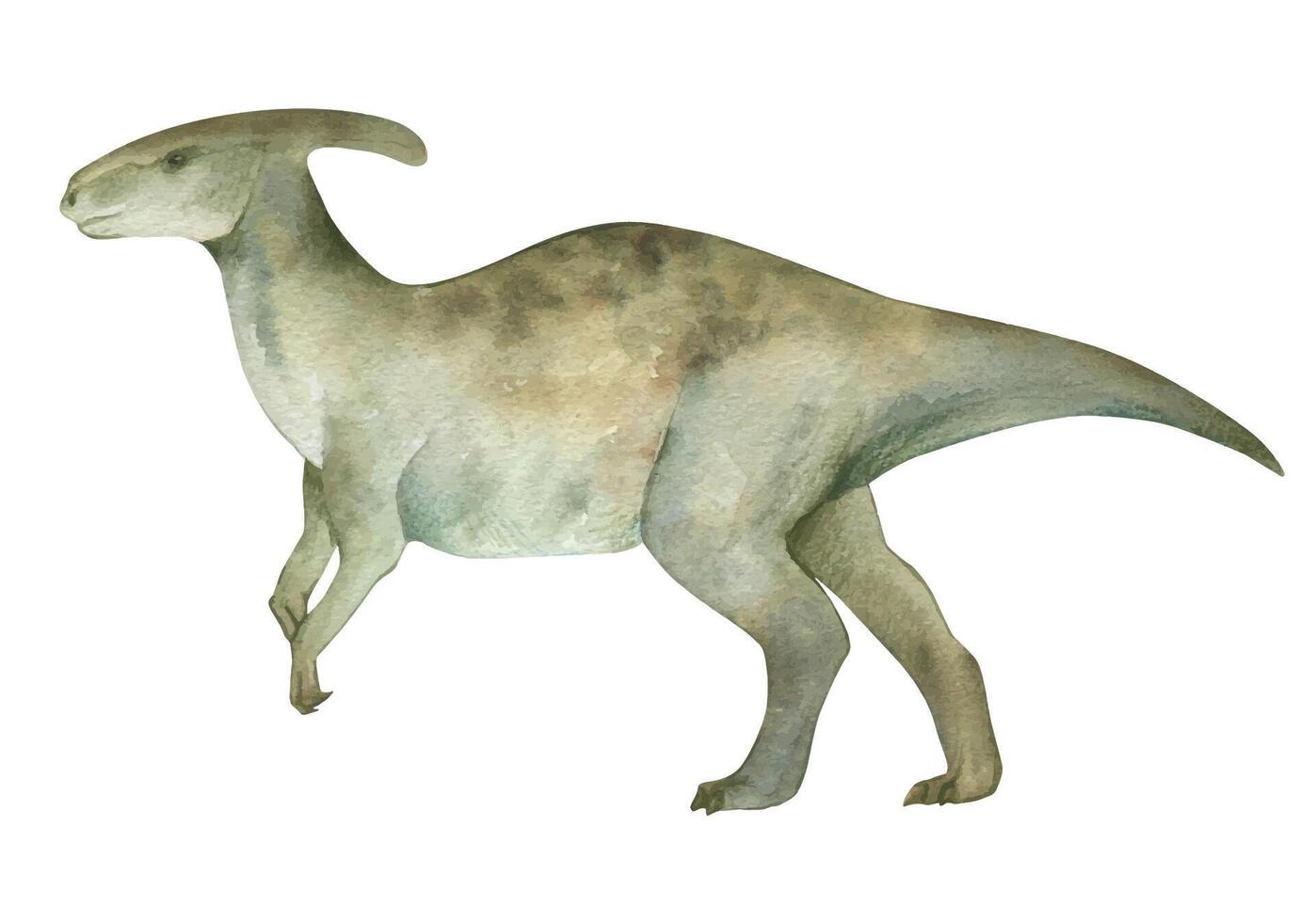 waterverf illustratie van een dinosaurus parasaurolophus, waterverf textuur, handgemaakt, geïsoleerd. voor kinderen kamer decor, poster, uitnodiging vector