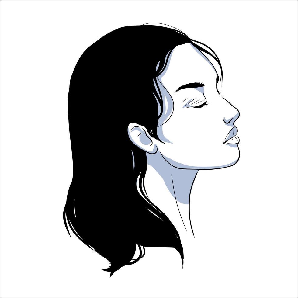 portret van mooi vrouw in zwart en wit. teder silhouet, mode illustratie vector