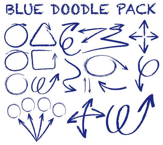 Verschillende doodle slagen in blauwe kleur vector