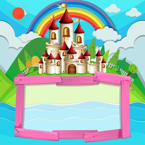 Frame ontwerp met kasteel en regenboog vector