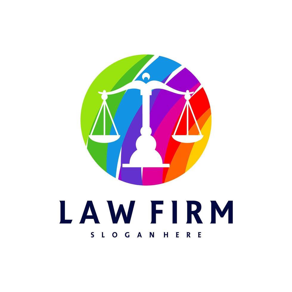 kleurrijke justitie logo vector sjabloon, creatieve advocatenkantoor logo ontwerpconcepten