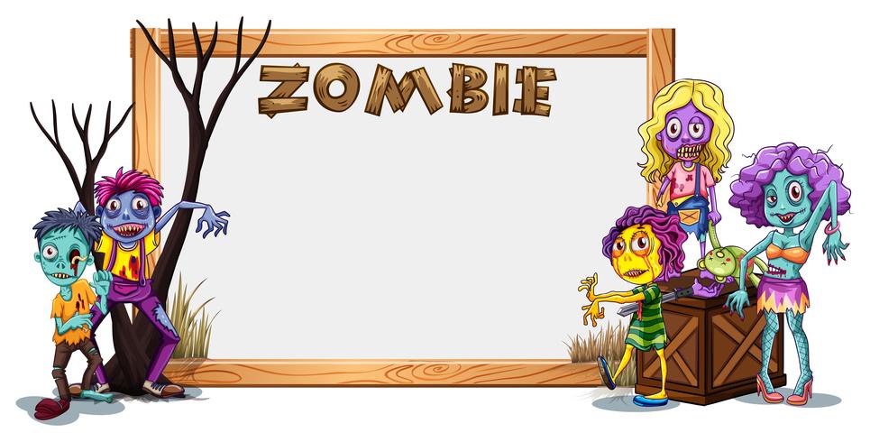 Houten frame sjabloon met veel zombies vector