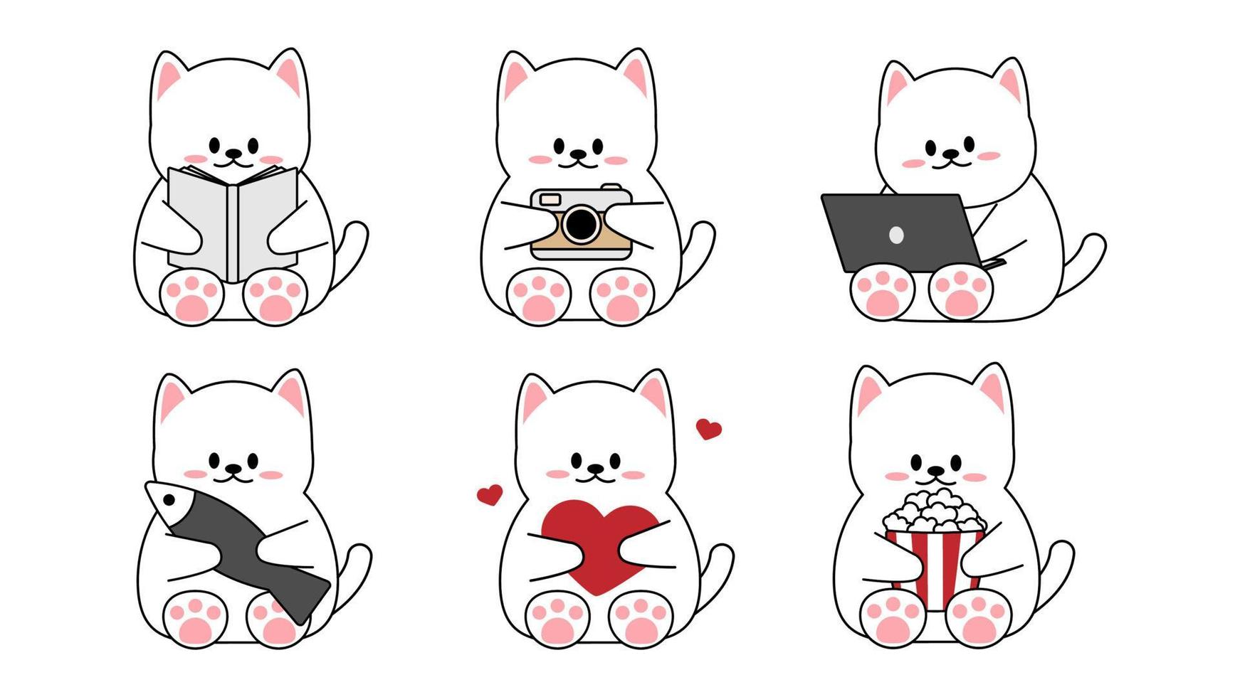 verzameling van verschillende schattige kleine katten op een witte achtergrond. kawaii set van grappige dieren tekens ontwerp in cartoon stijl. kat. babystickers. vectorillustratie. vector