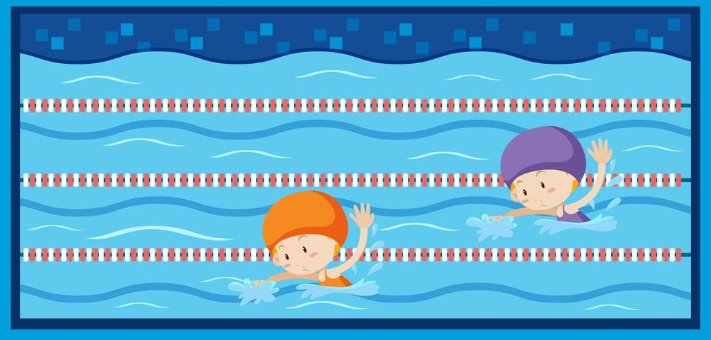 Twee meisjes die in de pool zwemmen vector