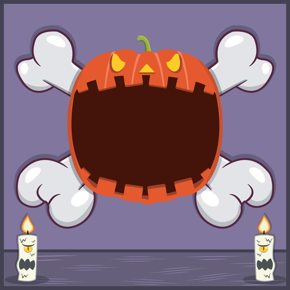 halloween-karakterontwerp met pompoenhoofd. op schedel en kaarsen vector