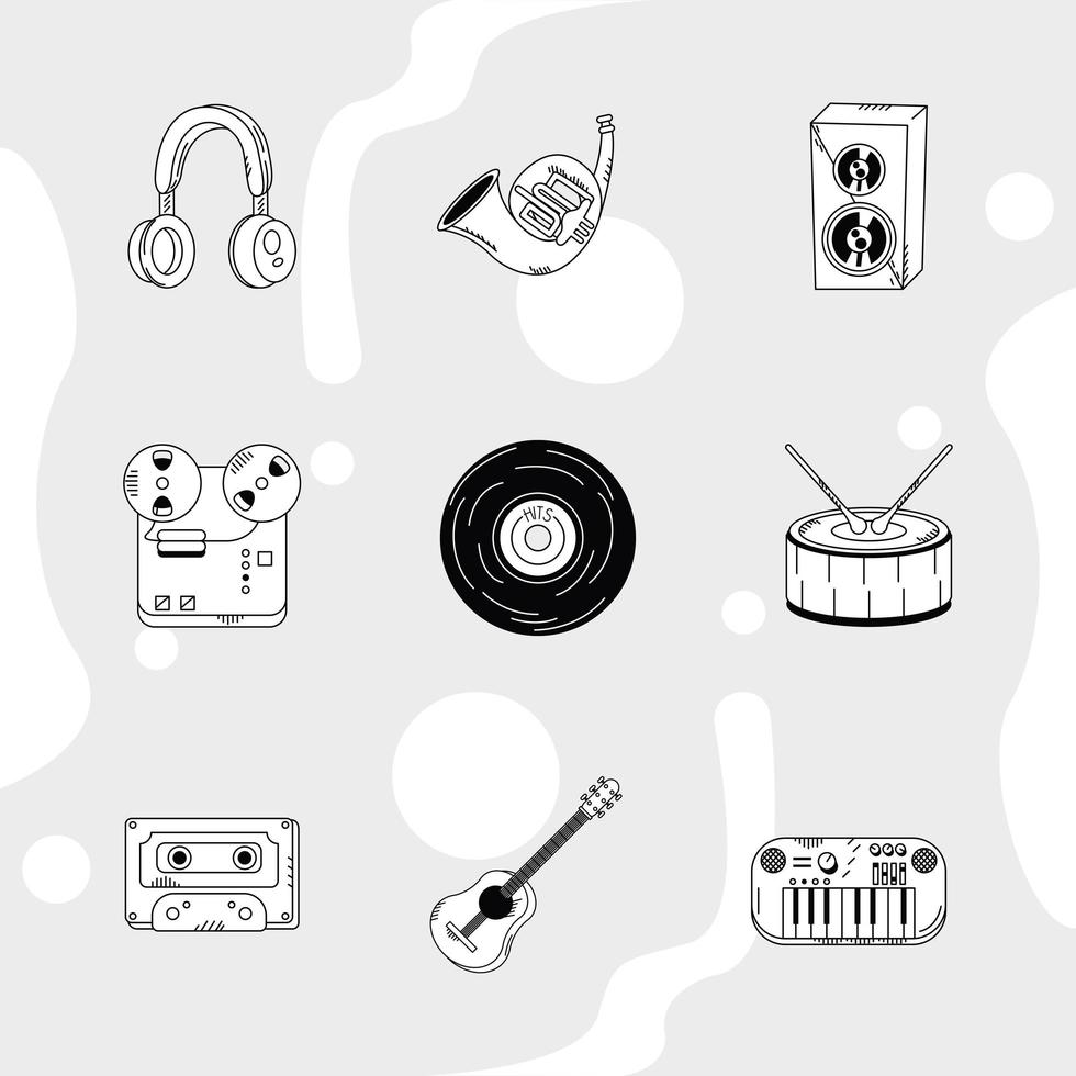 zes muziek doodle pictogrammen vector