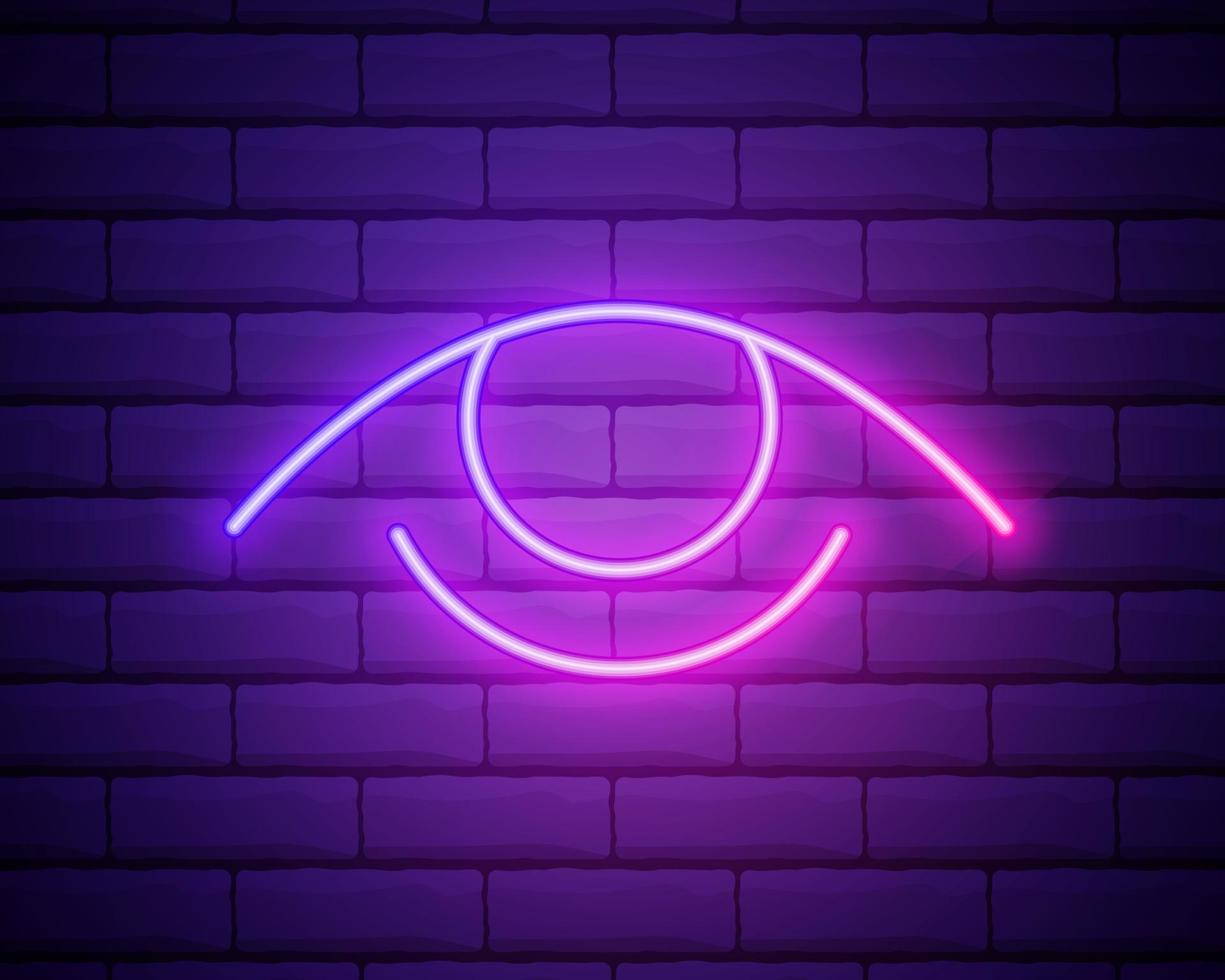 oog neon icoon. elementen van media, druk op set. eenvoudig pictogram voor websites, webdesign, mobiele app, info graphics geïsoleerd op bakstenen muur achtergrond. vector